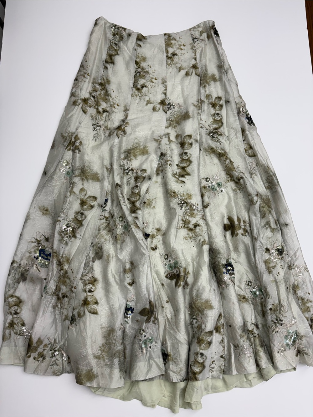 Free People Sage Floral A-Line Maxi Skirt with Sequin Detail